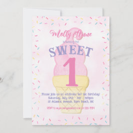 Waterverf Roze Ice Cream Cone Verjaardagsmeisje Kaart