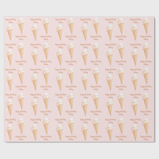 Waterverf Roze ijsje Aangepaste verjaardag Cadeaupapier (Vlak)