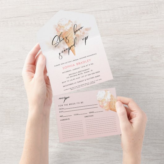 Waterverf Roze ijskap Vrijgezellenfeest Uitnodigin All In One Uitnodiging (Afscheurbaar)