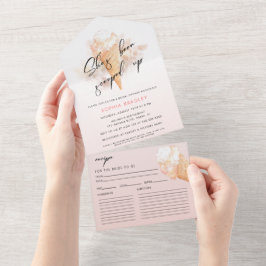 Waterverf Roze ijskap Vrijgezellenfeest Uitnodigin All In One Uitnodiging