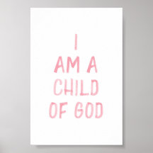 Waterverf roze 'Ik ben een kind van God' print