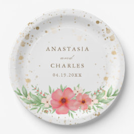 Waterverf Roze Ivory Greenery Floral Gold Species Papieren Bordje