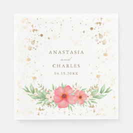 Waterverf Roze Ivory Greenery Floral Gold Species Servet