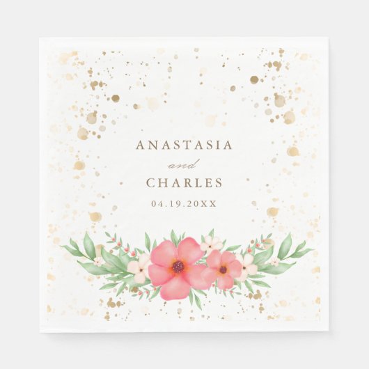 Waterverf Roze Ivory Greenery Floral Gold Species Servet (Voorkant)