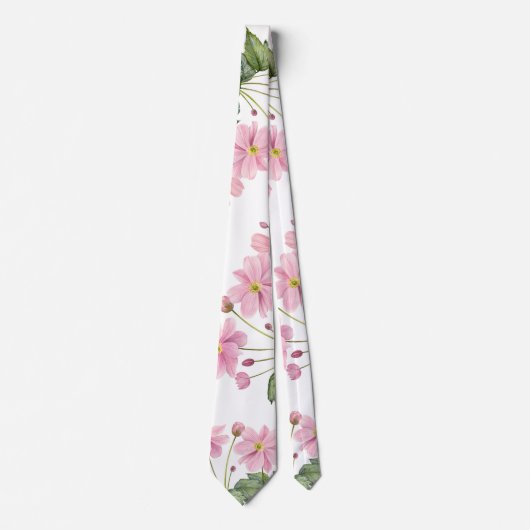 Waterverf Roze Japans Anemoon bloemenpatroon Stropdas (Voorkant)