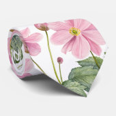 Waterverf Roze Japans Anemoon bloemenpatroon Stropdas (Opgerold)