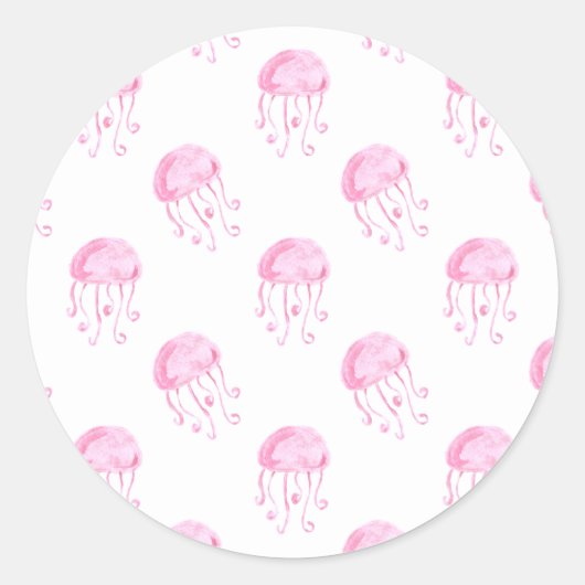 waterverf roze jellyfish strandontwerp ronde sticker (Voorkant)