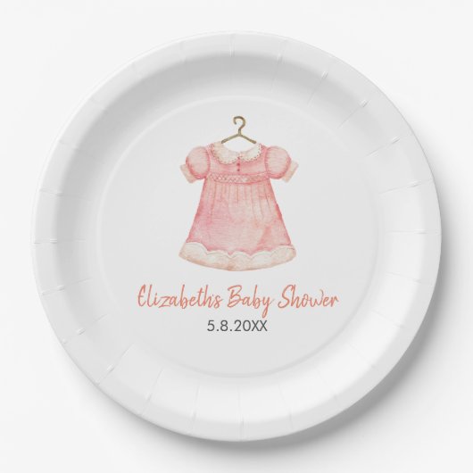 Waterverf Roze Jurk Baby shower Papier Bord (Voorkant)