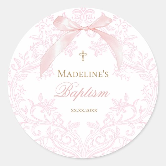 waterverf roze kam Baptism Ronde Sticker (Voorkant)