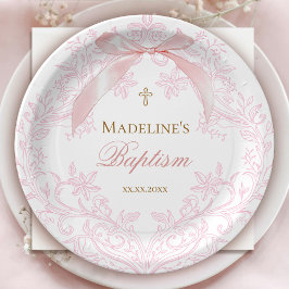 waterverf roze kam | doop papieren bordje