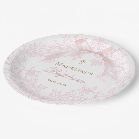 waterverf roze kam | doop papieren bordje (Gekanteld)