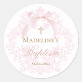 waterverf roze kam | doop ronde sticker (Voorkant)