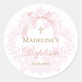 waterverf roze kam | doop ronde sticker