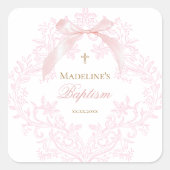 waterverf roze kam | doop vierkante sticker (Voorkant)