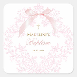 waterverf roze kam | doop vierkante sticker