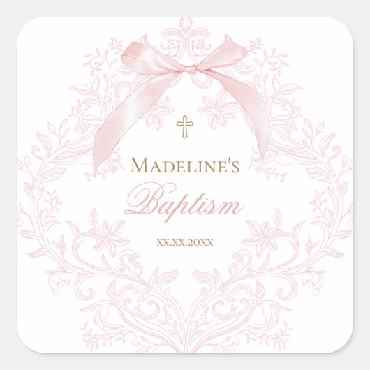 waterverf roze kam | doop vierkante sticker (Voorkant)