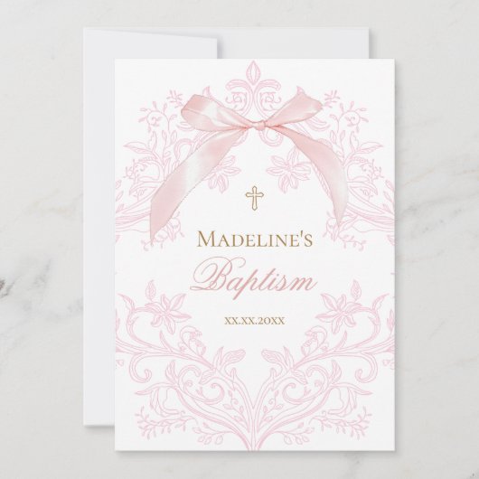 waterverf roze kam kleine boog Doop Kaart (Voorkant)