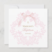 waterverf roze kam kleine boog | doop kaart (Voorkant)