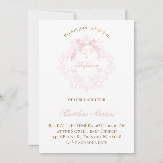 waterverf roze kam | uitnodiging tot doop (Voorkant)