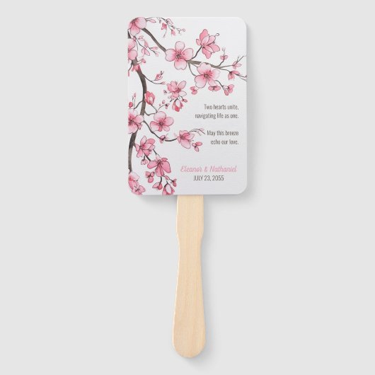 Waterverf roze kersenbloesem bloemenbruiloft handwaaier (Voorkant)