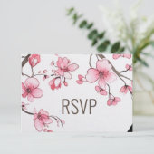 Waterverf roze kersenbloesem bloemenbruiloft RSVP kaartje (Staand voorkant)