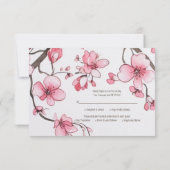 Waterverf roze kersenbloesem bloemenbruiloft RSVP kaartje (Achterkant)
