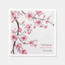 Waterverf roze kersenbloesem bloemenbruiloft servet