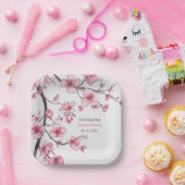 Waterverf Roze Kersenbloesem Bloemige Bruiloft Papieren Bordje (Feest)