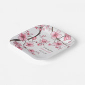 Waterverf Roze Kersenbloesem Bloemige Bruiloft Papieren Bordje (Gebogen)
