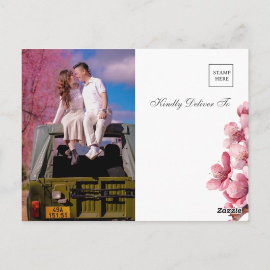 Waterverf roze kersenbloesem bruiloft dank u briefkaart (Achterkant)