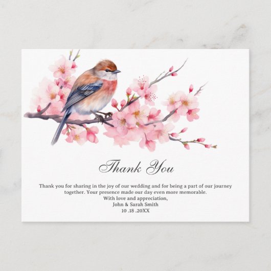 Waterverf roze kersenbloesem bruiloft dank u briefkaart (Voorkant)