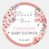 Waterverf Roze Kersenbloesem Elegant Dank u Ronde Sticker (Voorkant)