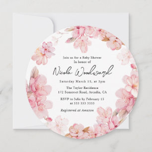 Waterverf Roze Kersenbloesem Krans Baby Shower Kaart