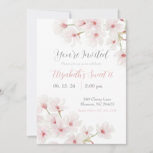 Waterverf Roze Kersenbloesems Sweet 16 Kaart (Voorkant)