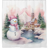 Waterverf Roze Kerst Art Douchegordijn (Voorkant)
