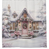 Waterverf Roze Kerst Art Douchegordijn (Voorkant)