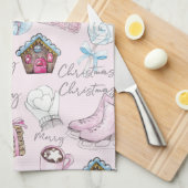 Waterverf Roze Kerst Girly Theedoek (Quarter Fold)