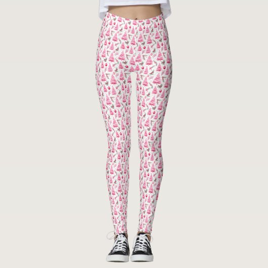 Waterverf Roze Kerst Leggings (Voorkant)