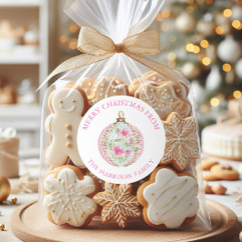 Waterverf Roze Kerst Ornament Cadeau Ronde Sticker