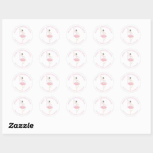 Waterverf Roze Kerstballerina Gift Ronde Sticker (Vel)
