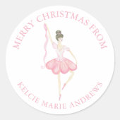 Waterverf Roze Kerstballerina Gift Ronde Sticker (Voorkant)