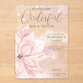 waterverf Roze Kerstbloem 1e Verjaardag Acryl Uitnodigingen (Voorkant)