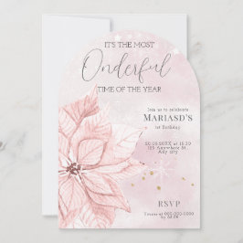 waterverf Roze Kerstbloem 1e Verjaardag Kaart