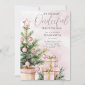 waterverf Roze Kerstboom 1e verjaardag Kaart (Voorkant)