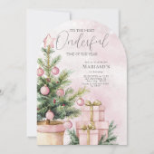 waterverf Roze Kerstboom 1e verjaardag Kaart (Voorkant)