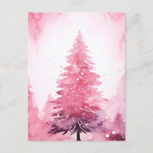 Waterverf Roze Kerstboom Briefkaart