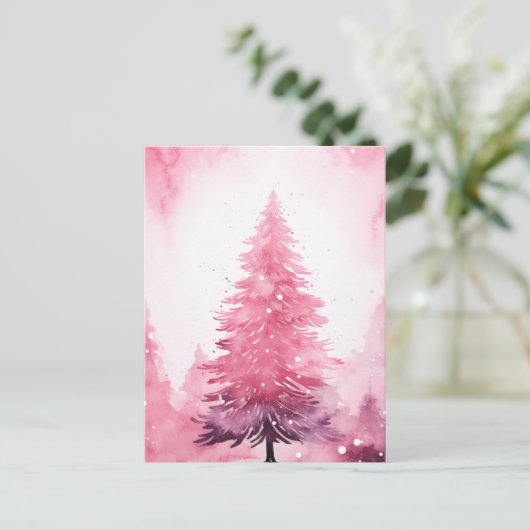 Waterverf Roze Kerstboom Briefkaart (Staand voorkant)