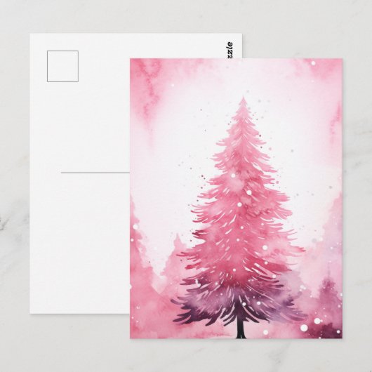 Waterverf Roze Kerstboom Briefkaart (Voorkant / Achterkant)