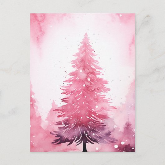 Waterverf Roze Kerstboom Briefkaart (Voorkant)