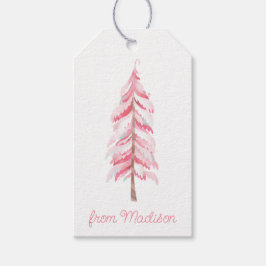 Waterverf Roze kerstboom Gift Labels Cadeaulabel
